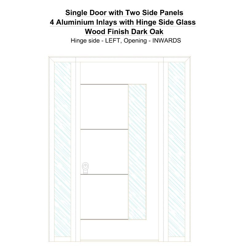 Sd2sp 4 Aluminium Inlays With Hinge Side Glass Wood Finish Dark Oak Security Door
