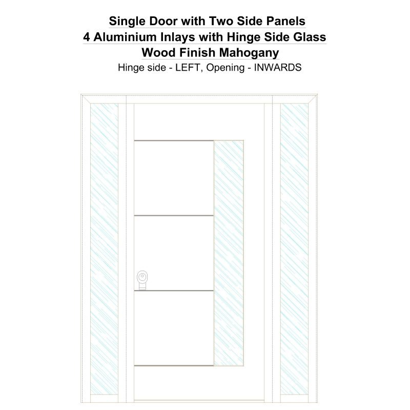 Sd2sp 4 Aluminium Inlays With Hinge Side Glass Wood Finish Mahogany Security Door
