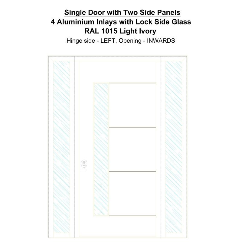 Sd2sp 4 Aluminium Inlays With Lock Side Glass Ral 1015 Light Ivory Security Door