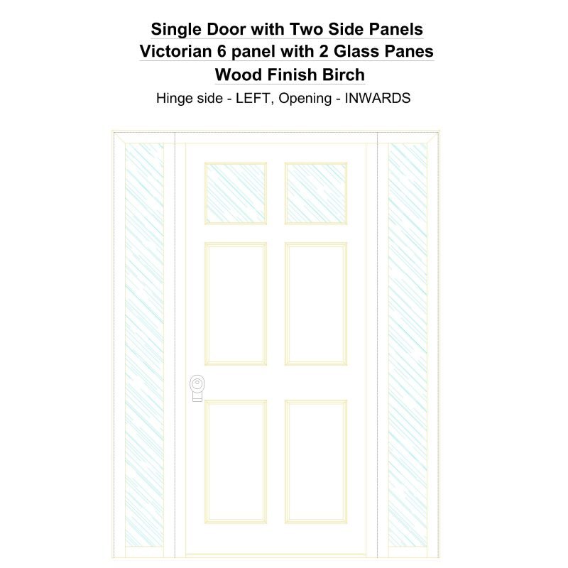 Sd2sp Victorian 6 Panel With 2 Glass Panes Wood Finish Birch Security Door