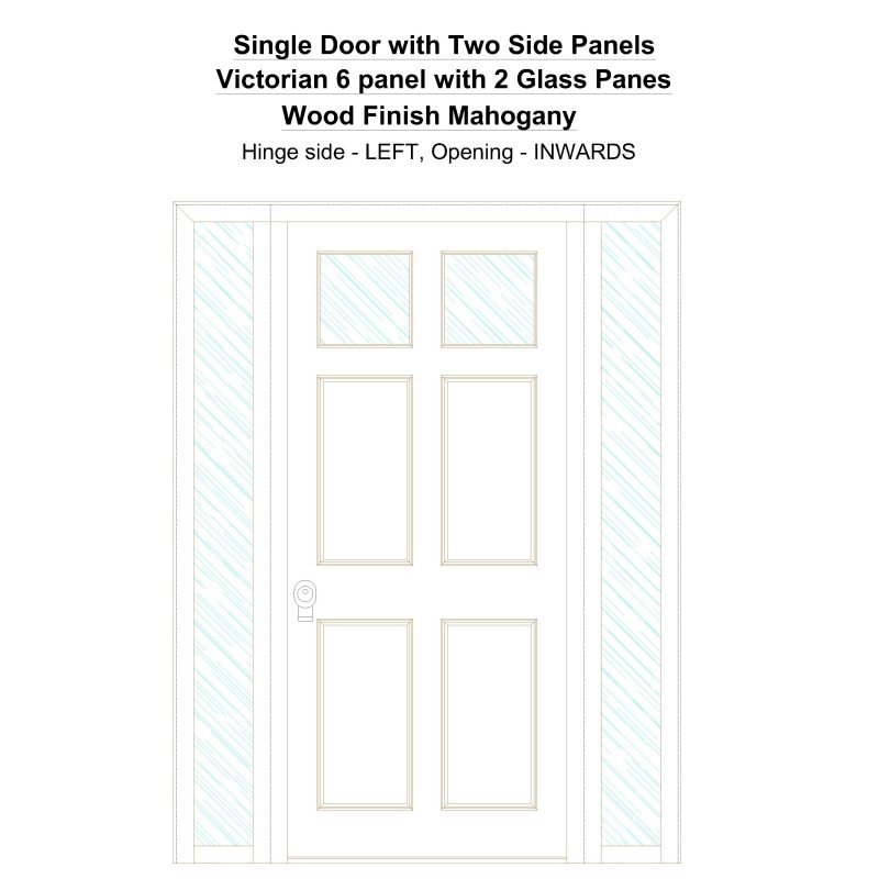 Sd2sp Victorian 6 Panel With 2 Glass Panes Wood Finish Mahogany Security Door