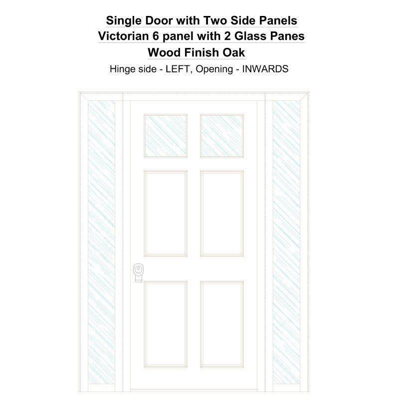 Sd2sp Victorian 6 Panel With 2 Glass Panes Wood Finish Oak Security Door