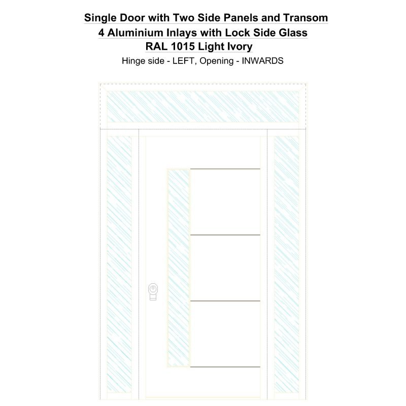 Sd2spt 4 Aluminium Inlays With Lock Side Glass Ral 1015 Light Ivory Security Door