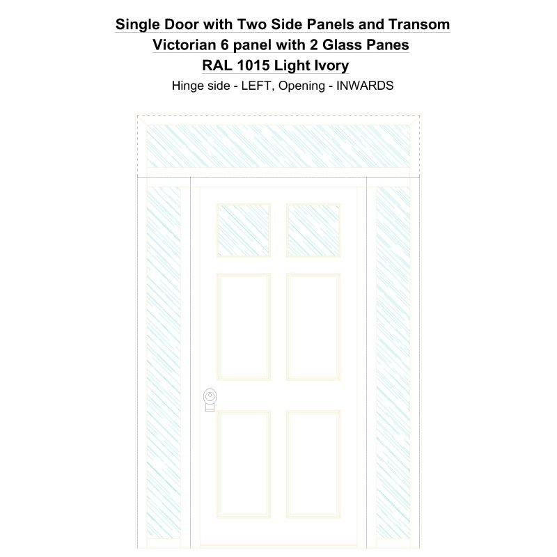 Sd2spt Victorian 6 Panel With 2 Glass Panes Ral 1015 Light Ivory Security Door