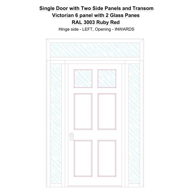 Sd2spt Victorian 6 Panel With 2 Glass Panes Ral 3003 Ruby Red Security Door