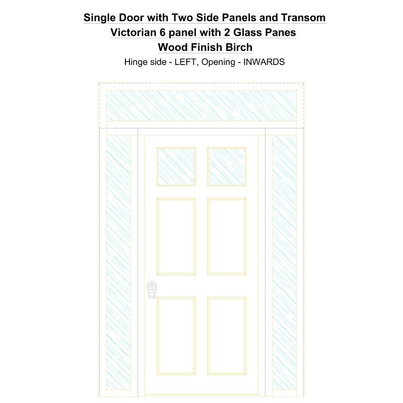 Sd2spt Victorian 6 Panel With 2 Glass Panes Wood Finish Birch Security Door