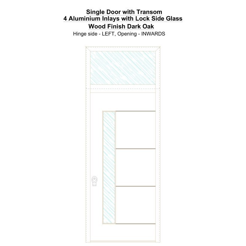 Sdt 4 Aluminium Inlays With Lock Side Glass Wood Finish Dark Oak Security Door