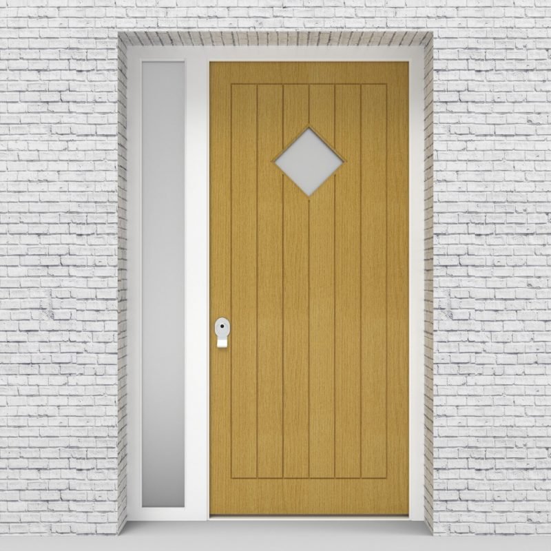 1.single Door With Left Side Panel 7 Vertical Lines With Diamond Pane Birch