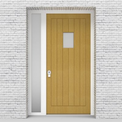 1.single Door With Left Side Panel 7 Vertical Lines With Rectangle Pane Birch