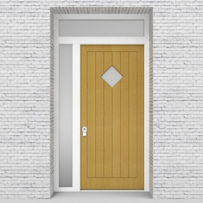 1.single Door With Left Side Panel And Transom 7 Vertical Lines With Diamond Pane Birch