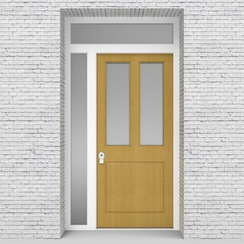 1.single Door With Left Side Panel And Transom Edwardian 3 Panel With 2 Glass Panes Birch