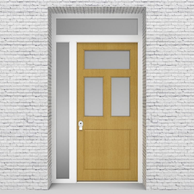 1.single Door With Left Side Panel And Transom Edwardian 4 Panel With 3 Glass Panes Birch