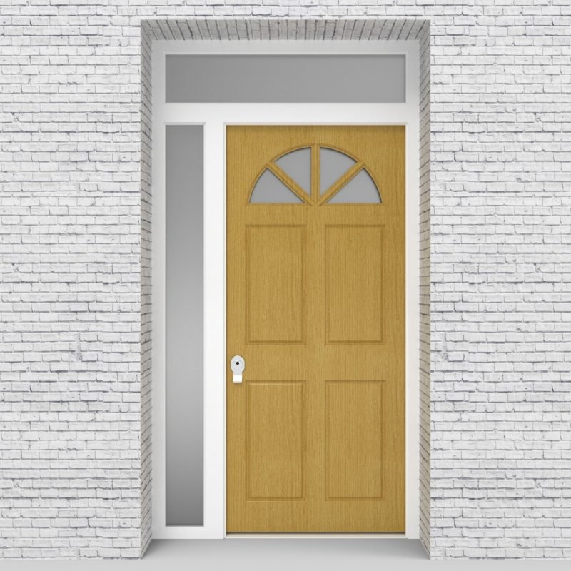 1.single Door With Left Side Panel And Transom Edwardian 4 Panel With Arched Glass Pane Birch