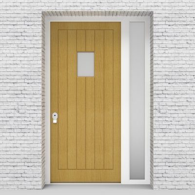 1.single Door With Right Side Panel 7 Vertical Lines With Rectangle Pane Birch