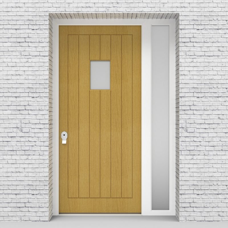 1.single Door With Right Side Panel 7 Vertical Lines With Rectangle Pane Birch
