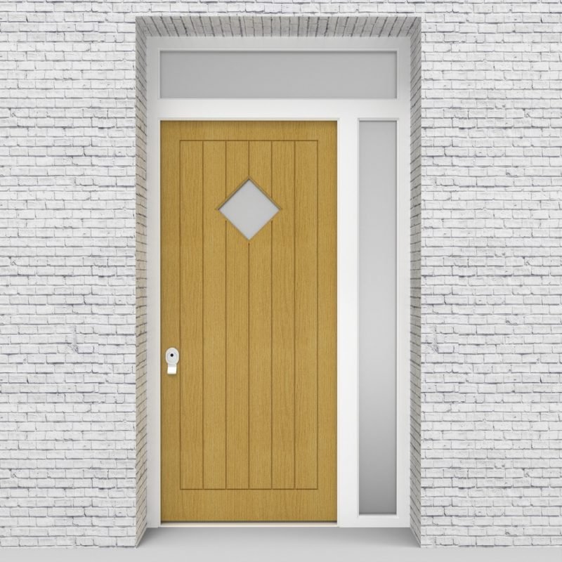 1.single Door With Right Side Panel And Transom 7 Vertical Lines With Diamond Pane Birch