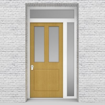 1.single Door With Right Side Panel And Transom Edwardian 3 Panel With 2 Glass Panes Birch