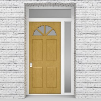 1.single Door With Right Side Panel And Transom Edwardian 4 Panel With Arched Glass Pane Birch