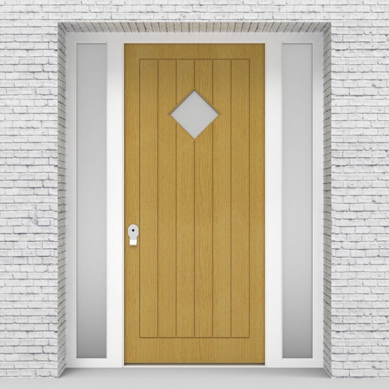 1.single Door With Two Side Panels 7 Vertical Lines With Diamond Pane Birch