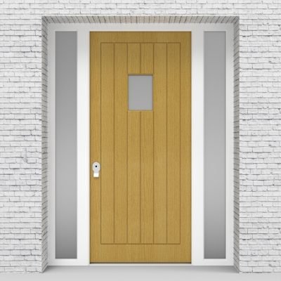 1.single Door With Two Side Panels 7 Vertical Lines With Rectangle Pane Birch