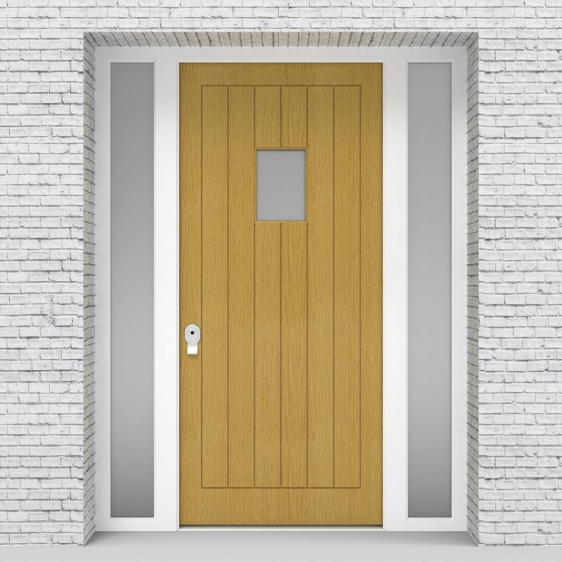 1.single Door With Two Side Panels 7 Vertical Lines With Rectangle Pane Birch