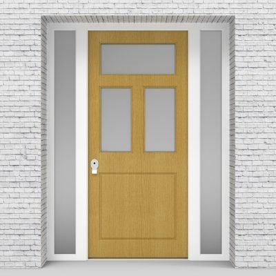 1.single Door With Two Side Panels Edwardian 4 Panel With 3 Glass Panes Birch