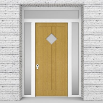 1.single Door With Two Side Panels And Transom 7 Vertical Lines With Diamond Pane Birch