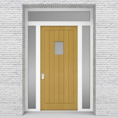1.single Door With Two Side Panels And Transom 7 Vertical Lines With Rectangle Pane Birch