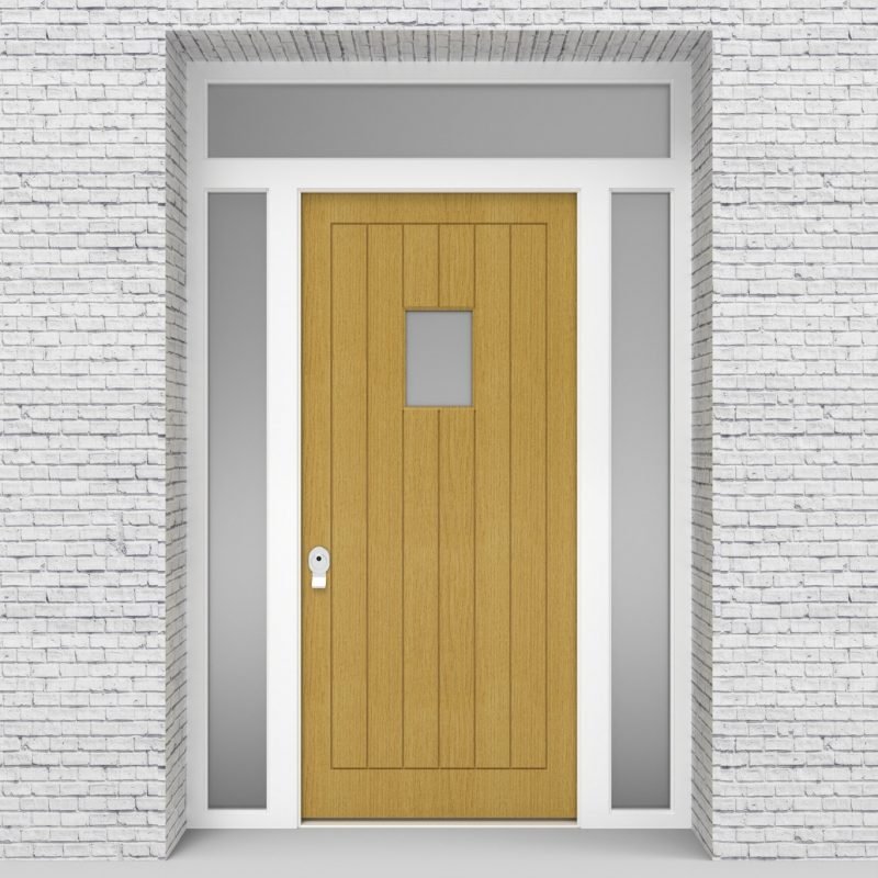 1.single Door With Two Side Panels And Transom 7 Vertical Lines With Rectangle Pane Birch