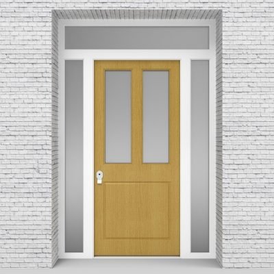 1.single Door With Two Side Panels And Transom Edwardian 3 Panel With 2 Glass Panes Birch