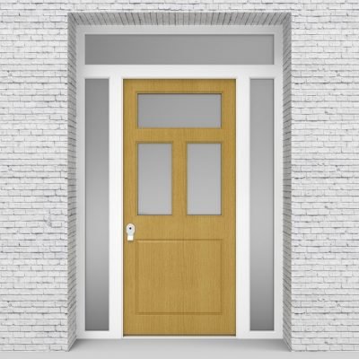 1.single Door With Two Side Panels And Transom Edwardian 4 Panel With 3 Glass Panes Birch