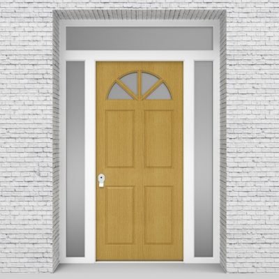 1.single Door With Two Side Panels And Transom Edwardian 4 Panel With Arched Glass Pane Birch