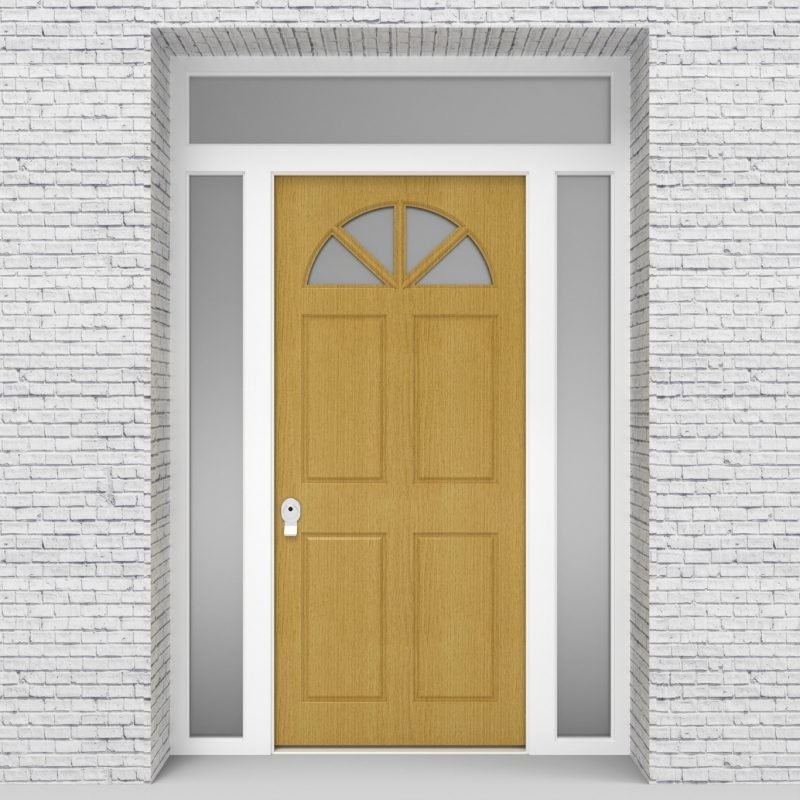 1.single Door With Two Side Panels And Transom Edwardian 4 Panel With Arched Glass Pane Birch
