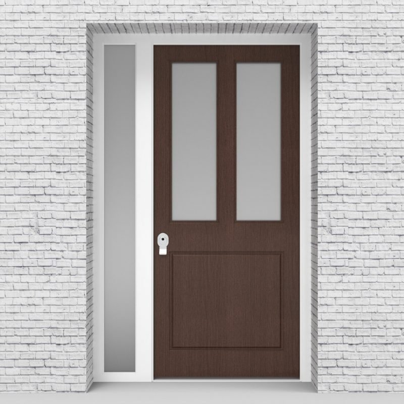 2.single Door With Left Side Panel Edwardian 3 Panel With 2 Glass Panes Dark Oak