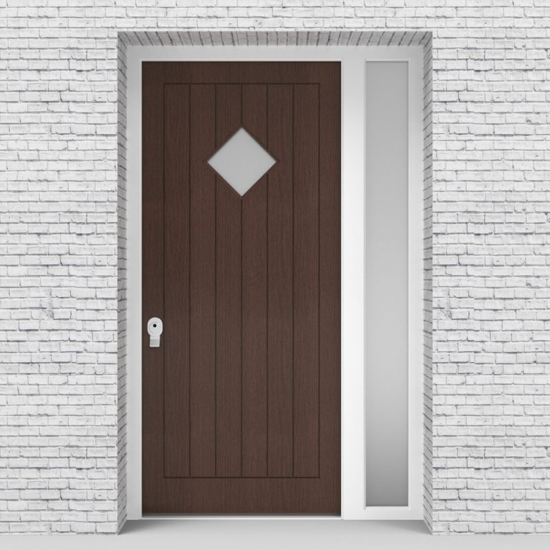 2.single Door With Right Side Panel 7 Vertical Lines With Diamond Pane Dark Oak