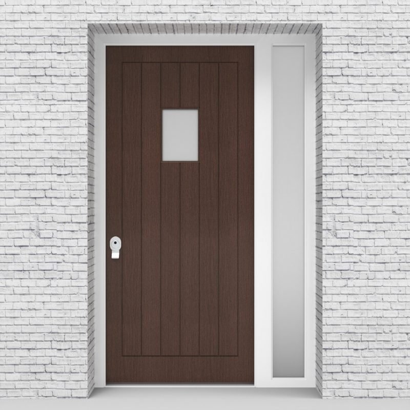 2.single Door With Right Side Panel 7 Vertical Lines With Rectangle Pane Dark Oak