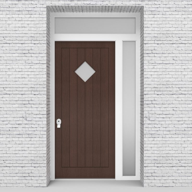 2.single Door With Right Side Panel And Transom 7 Vertical Lines With Diamond Pane Dark Oak