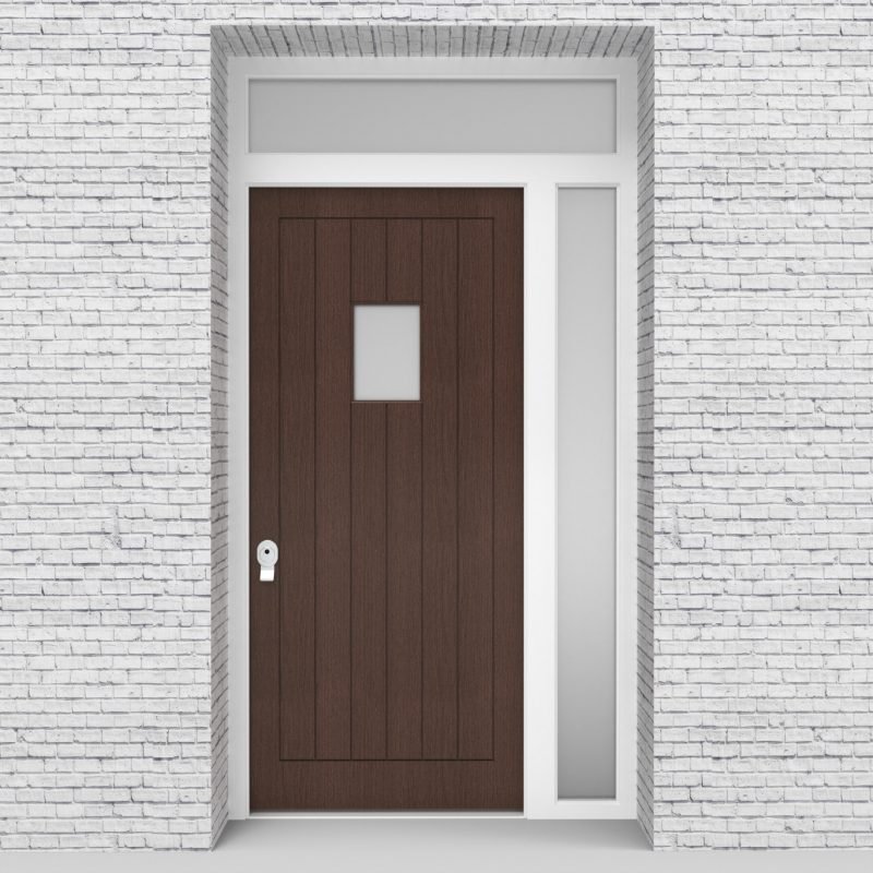 2.single Door With Right Side Panel And Transom 7 Vertical Lines With Rectangle Pane Dark Oak