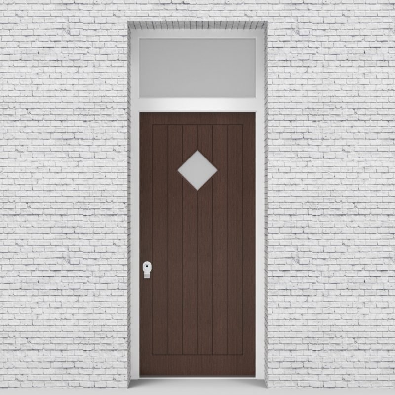 2.single Door With Transom 7 Vertical Lines With Diamond Pane Dark Oak
