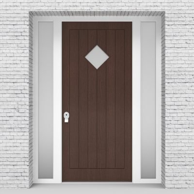 2.single Door With Two Side Panels 7 Vertical Lines With Diamond Pane Dark Oak