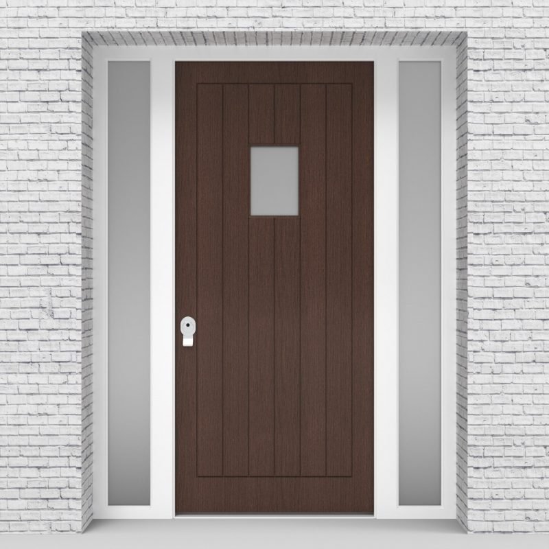 2.single Door With Two Side Panels 7 Vertical Lines With Rectangle Pane Dark Oak