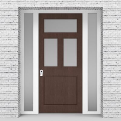 2.single Door With Two Side Panels Edwardian 4 Panel With 3 Glass Panes Dark Oak