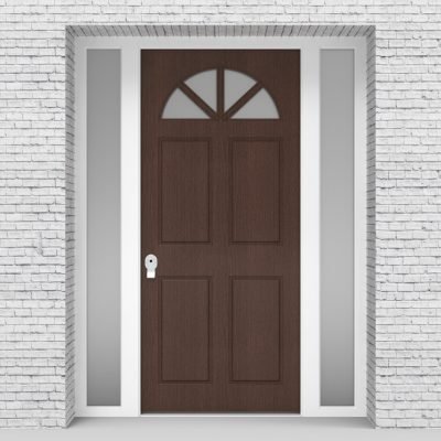 2.single Door With Two Side Panels Edwardian 4 Panel With Arched Glass Pane Dark Oak