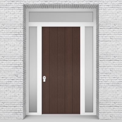 2.single Door With Two Side Panels And Transom 4 Vertical Lines Dark Oak