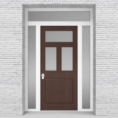 2.single Door With Two Side Panels And Transom Edwardian 4 Panel With 3 Glass Panes Dark Oak
