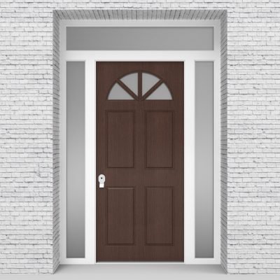 2.single Door With Two Side Panels And Transom Edwardian 4 Panel With Arched Glass Pane Dark Oak