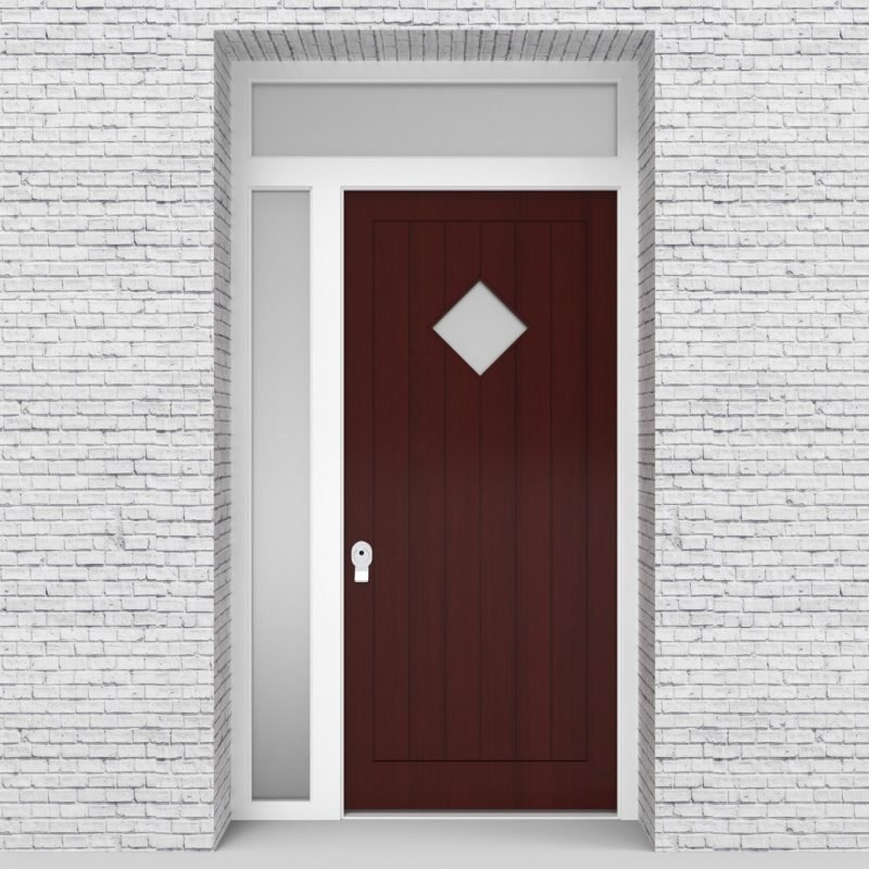 3.single Door With Left Side Panel And Transom 7 Vertical Lines With Diamond Pane Mahogany