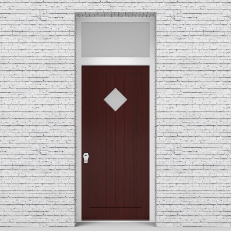 3.single Door With Transom 7 Vertical Lines With Diamond Pane Mahogany