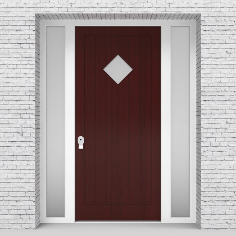 3.single Door With Two Side Panels 7 Vertical Lines With Diamond Pane Mahogany