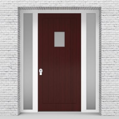 3.single Door With Two Side Panels 7 Vertical Lines With Rectangle Pane Mahogany